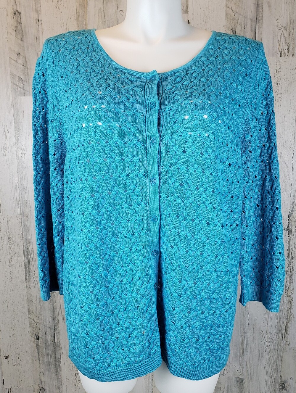 Talbots Bright Blue Open Knit Linen Sweater Size 2X